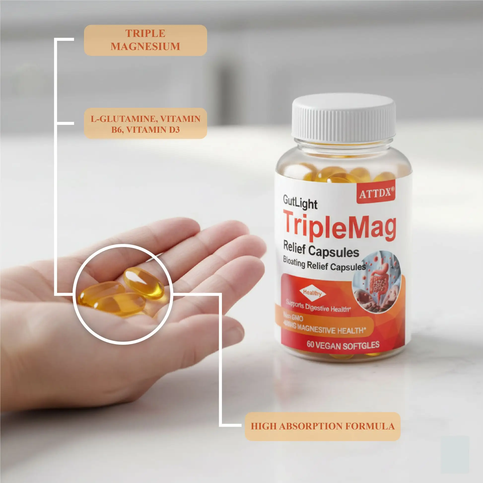 ATTDX® GutLight TripleMag Bloating Relief Capsules